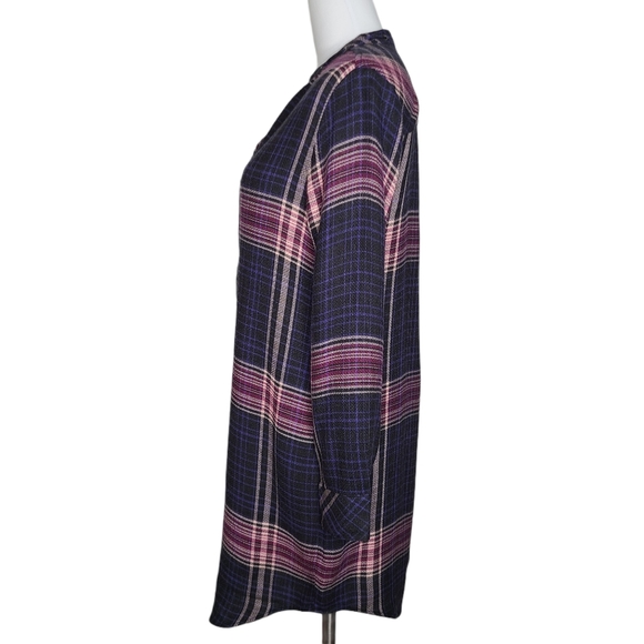Anthro Cloth & Stone Versify Tunic Dress Plaid Black Purple Long Sleeve S - Picture 6 of 12